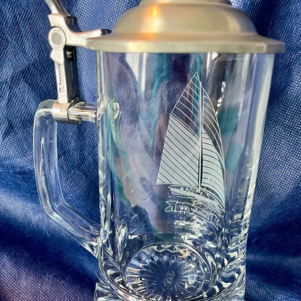 Vintage Old Spice Beer Stein W Germany With Pewter Lid Etched Sailboat